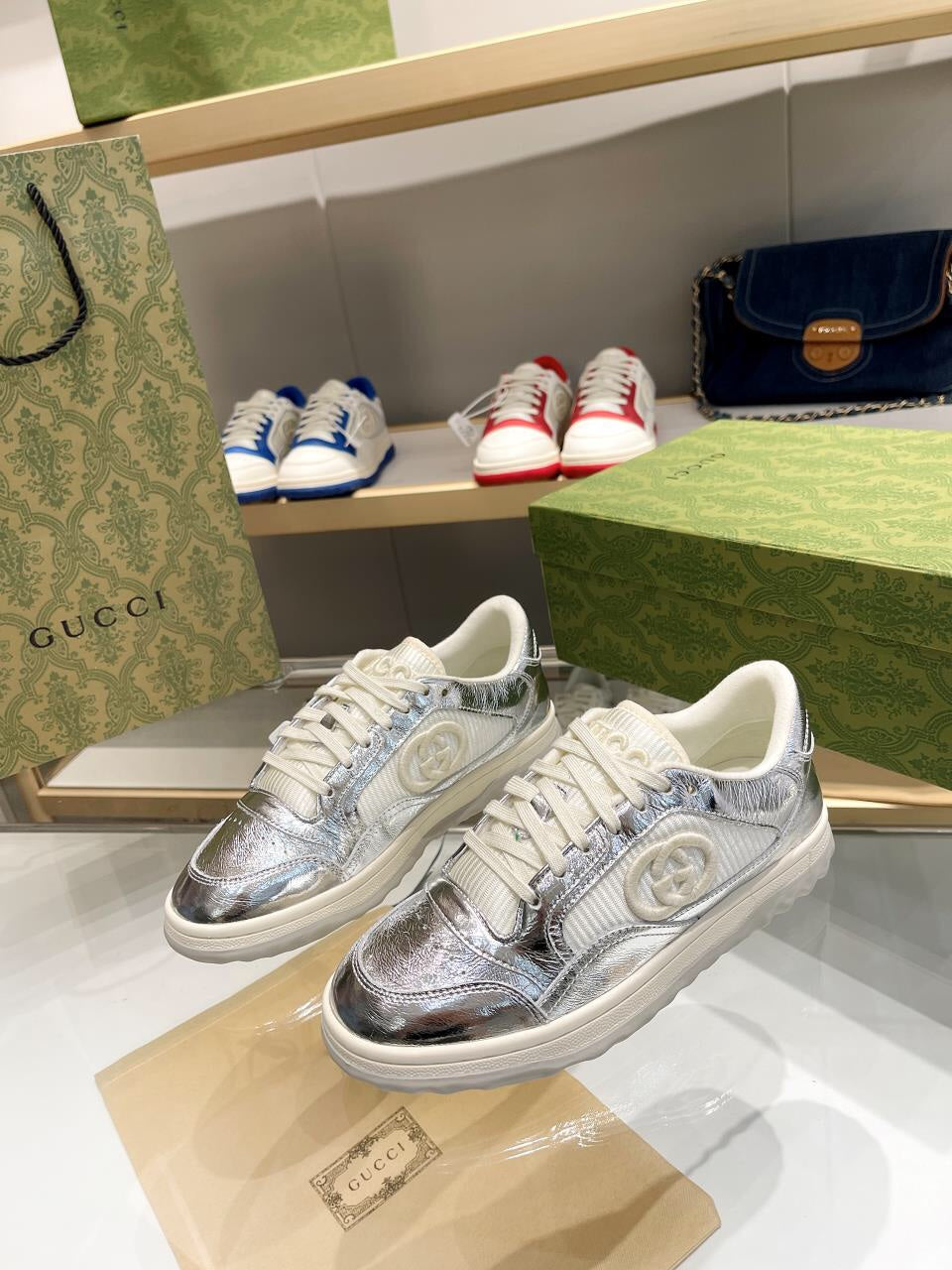 Mens silver gucci sneakers online