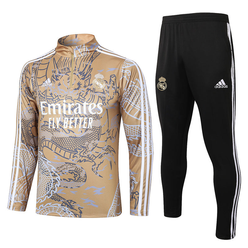 Real Madrid 23/24 Beige Dragon Design Tracksuit Set